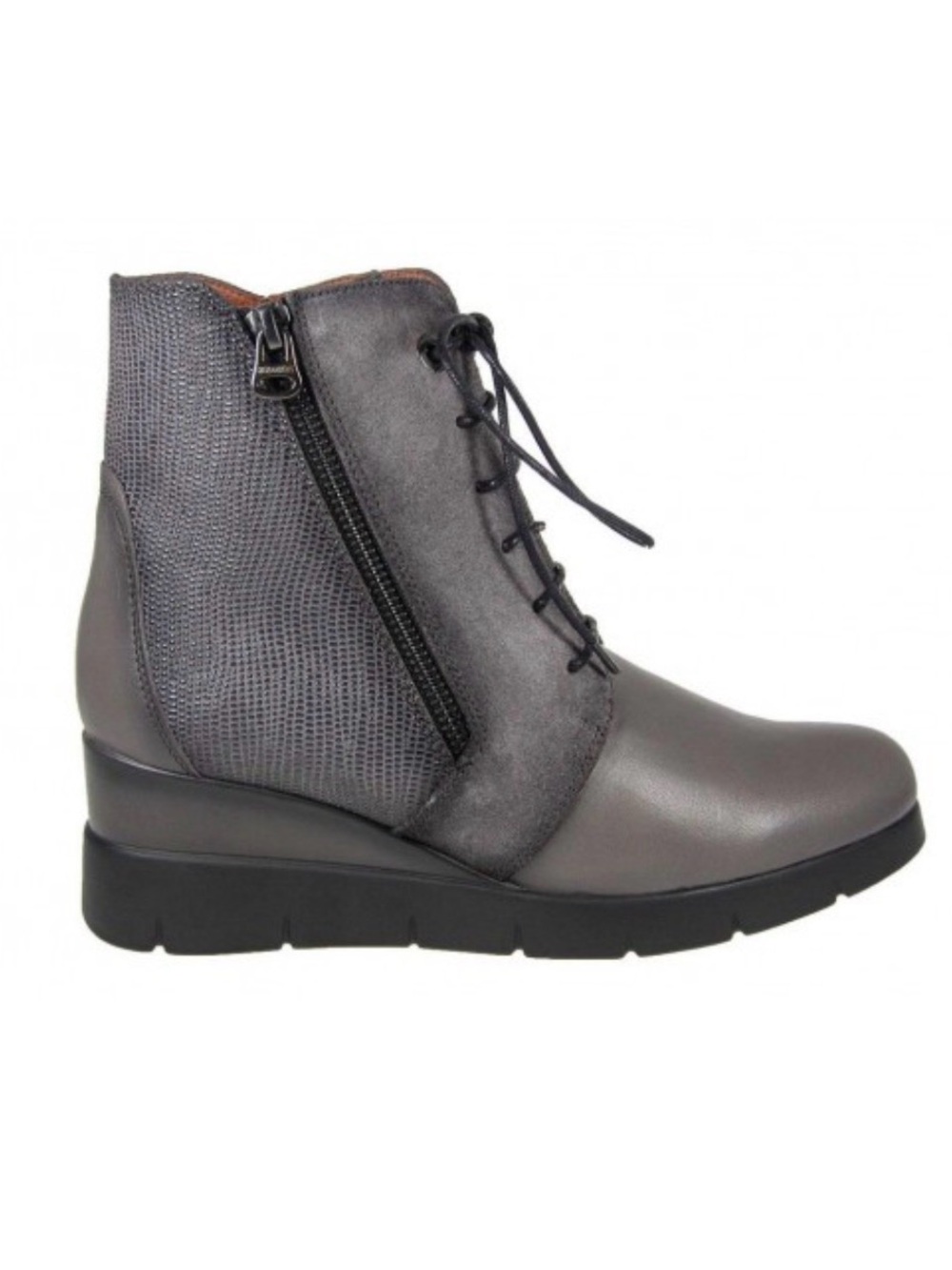 Women's Lace-Up Grey Ankle Bootie with Side Zip